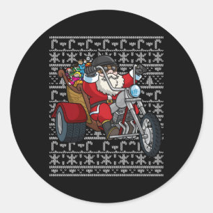 Santa Riding Motorcycle Ugly Biker Motorcycles Classic Round Sticker