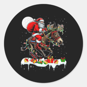 Santa Riding Mule Reindeer Xmas Farm Animal Lover Classic Round Sticker