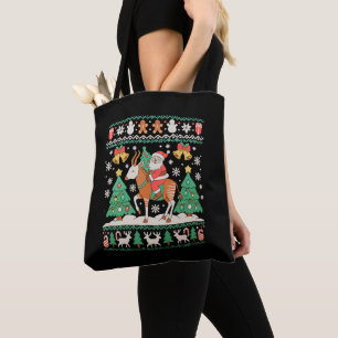 Santa Riding Okapi Christmas Xmas Ugly Sweater Tote Bag