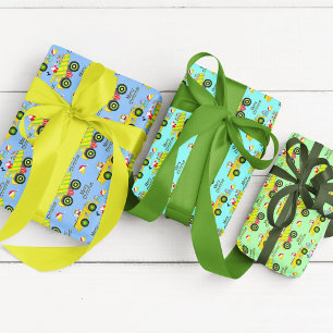 Santa Riding On Dump Truck And Bulldozer Wrapping Paper Sheet