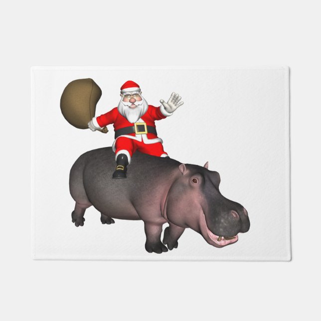 Santa Riding On Hippo Doormat (Front)