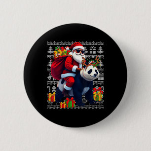 Santa Riding Panda Christmas Lights Ugly Christmas 6 Cm Round Badge