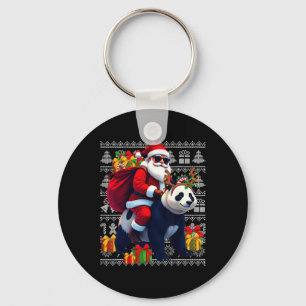 Santa Riding Panda Christmas Lights Ugly Christmas Key Ring