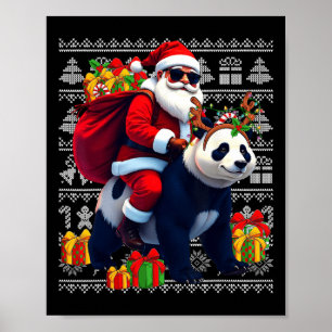 Santa Riding Panda Christmas Lights Ugly Christmas Poster