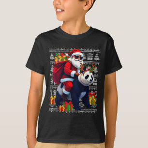 Santa Riding Panda Christmas Lights Ugly Christmas T-Shirt