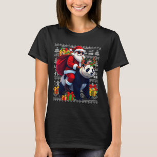 Santa Riding Panda Christmas Lights Ugly Christmas T-Shirt