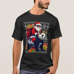 Santa Riding Panda Christmas Lights Ugly Christmas T-Shirt