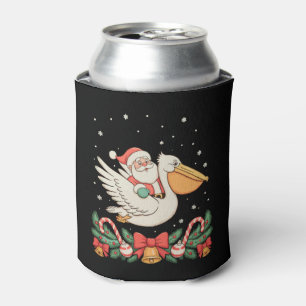Santa Riding Pelican Bird Christmas Xmas Holiday Can Cooler