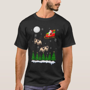 Santa Riding Pug Sleigh Christmas Pug Reindeer  T-Shirt