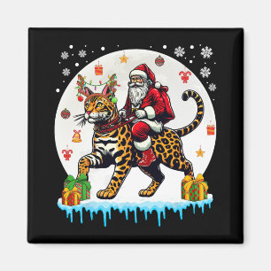 Santa Riding Reindeer Bengal Cat Christmas Owner K Magnet