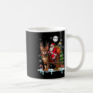 Santa Riding Reindeer Bengal Cat Xmas Tree Colorfu Coffee Mug