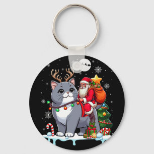 Santa Riding Reindeer British Shorthair Xmas Tree Key Ring