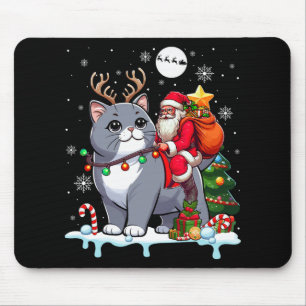 Santa Riding Reindeer British Shorthair Xmas Tree  Mouse Mat