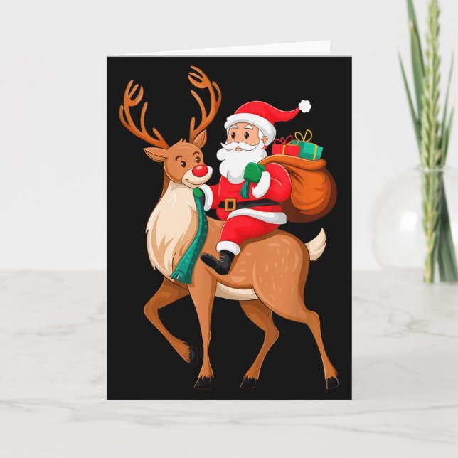 Santa Riding Reindeer Christmas Men Boys Kids Teen Card (Front)
