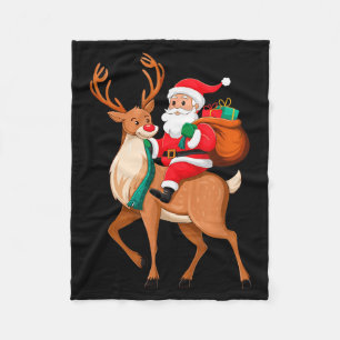 Santa Riding Reindeer Christmas Men Boys Kids Teen Fleece Blanket