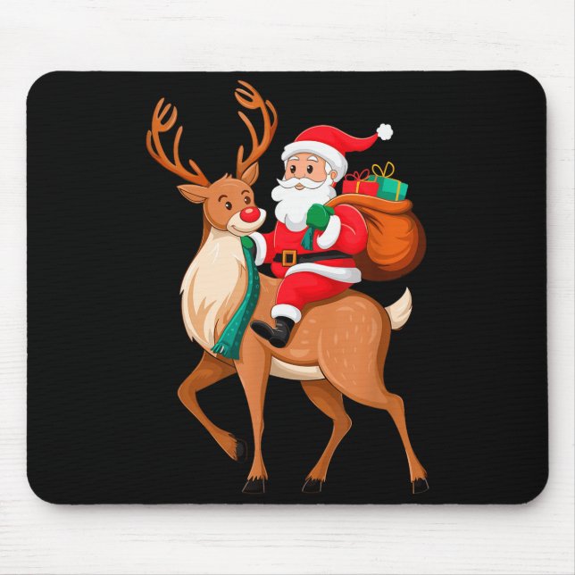 Santa Riding Reindeer Christmas Men Boys Kids Teen Mouse Mat (Front)