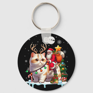 Santa Riding Reindeer Exotic Shorthair Xmas Tree C Key Ring