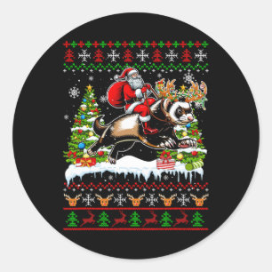 Santa Riding Reindeer Ferret Xmas Kids Family Swea Classic Round Sticker