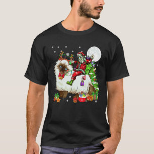 Santa Riding Reindeer Himalayan Cat Christmas Tree T-Shirt