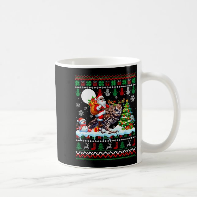 Santa Riding Reindeer Owl Sweater Xmas Tree Snowma Coffee Mug (Right)