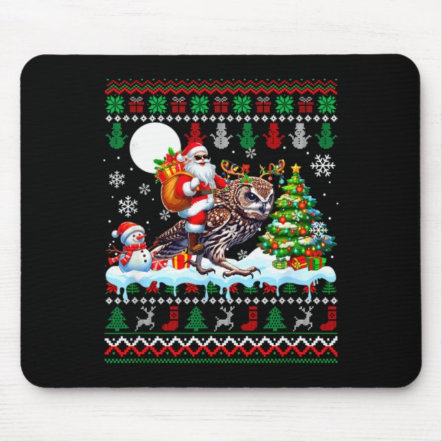 Santa Riding Reindeer Owl Sweater Xmas Tree Snowma Mouse Mat (Front)