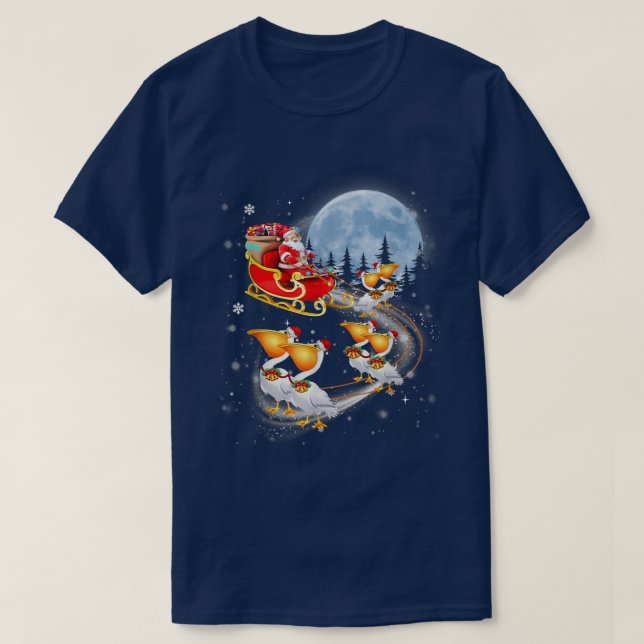 Santa Riding Reindeer Pelican Sleigh Christmas Lov T-Shirt (Design Front)
