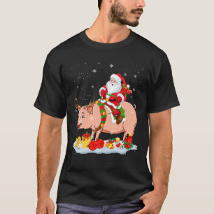 Santa Riding Reindeer Pig Xmas Pig Farmer Lover T-Shirt
