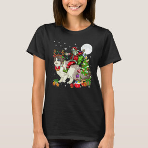 Santa Riding Reindeer Ragdoll Cat Christmas Tree   T-Shirt