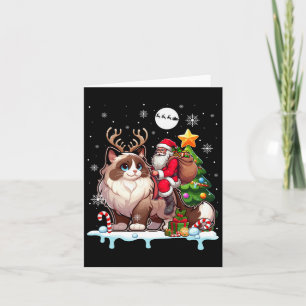 Santa Riding Reindeer Ragdoll Cat Xmas Tree Colorf Card