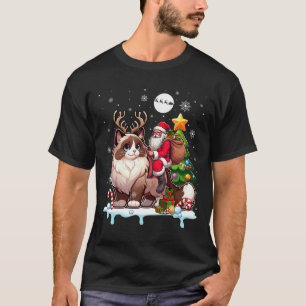 Santa Riding Reindeer Ragdoll Cat Xmas Tree Colorf T-Shirt