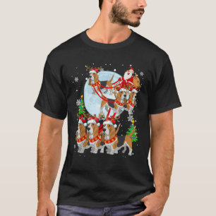 Santa Riding Reindeer Santa Basset Hound Sleigh Ch T-Shirt