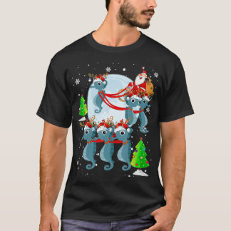 Santa Riding Reindeer Santa Seahorse Sleigh T-Shirt