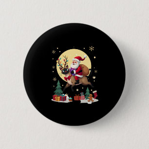 Santa Riding Reindeer Siamese Cat Christmas Tree L 6 Cm Round Badge