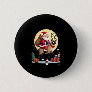 Santa Riding Reindeer Siamese Cat Christmas Tree L 6 Cm Round Badge