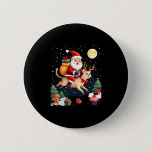 Santa Riding Reindeer Siamese Cat Christmas Tree L 6 Cm Round Badge