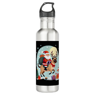 Santa Riding Reindeer Siamese Cat Christmas Tree L 710 Ml Water Bottle