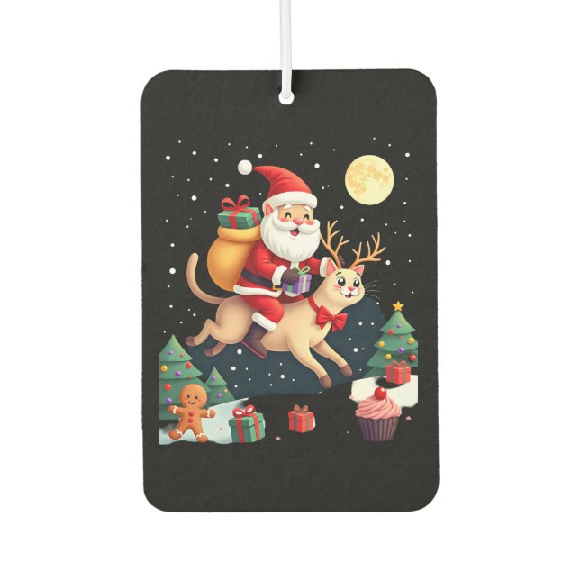 Santa Riding Reindeer Siamese Cat Christmas Tree L Car Air Freshener (Front)
