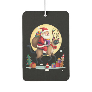 Santa Riding Reindeer Siamese Cat Christmas Tree L Car Air Freshener