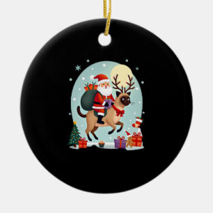 Santa Riding Reindeer Siamese Cat Christmas Tree L Ceramic Tree Decoration
