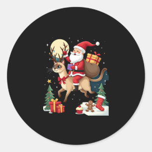 Santa Riding Reindeer Siamese Cat Christmas Tree L Classic Round Sticker