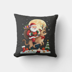 Santa Riding Reindeer Siamese Cat Christmas Tree L Cushion