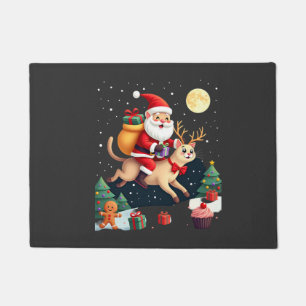 Santa Riding Reindeer Siamese Cat Christmas Tree L Doormat