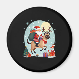 Santa Riding Reindeer Siamese Cat Christmas Tree L Magnet