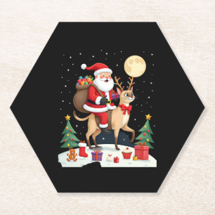 Santa Riding Reindeer Siamese Cat Christmas Tree L Paper Coaster