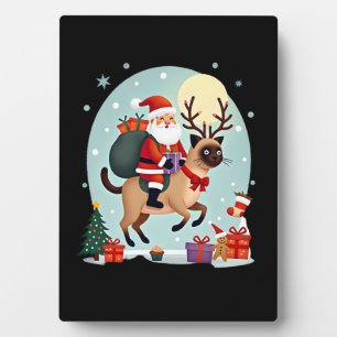 Santa Riding Reindeer Siamese Cat Christmas Tree L Plaque