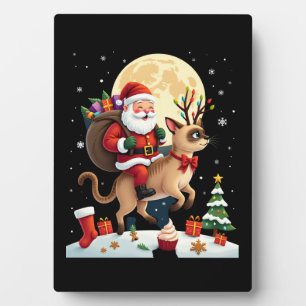 Santa Riding Reindeer Siamese Cat Christmas Tree L Plaque