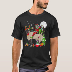 Santa Riding Reindeer Siamese Cat Christmas Tree   T-Shirt