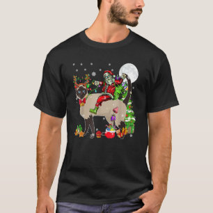 Santa Riding Reindeer Siamese Cat Christmas Tree T-Shirt