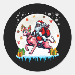 Santa Riding Reindeer Sphynx Cat Christmas Owner K Classic Round Sticker
