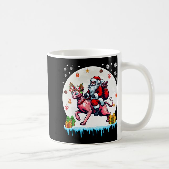 Santa Riding Reindeer Sphynx Cat Christmas Owner K Coffee Mug (Right)